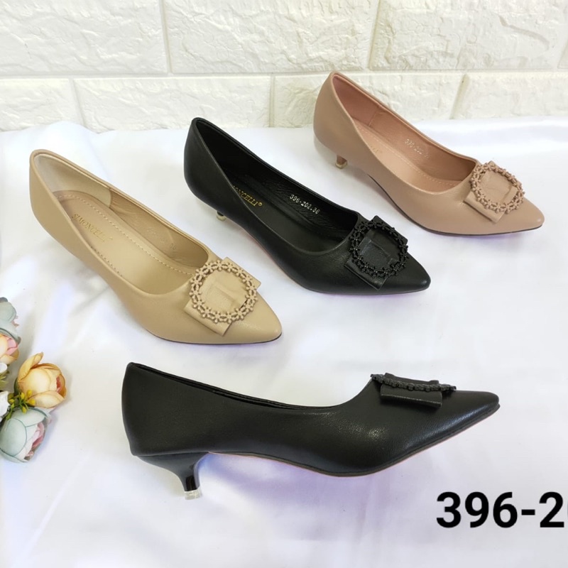 Short pump heels 3cm flower circle by Simoncelli Import high quality fashion shoes sepatu wanita hak