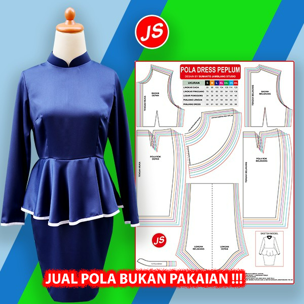 Pola Jiplak Dress Peplum [ Pola Baju Jamblang Studio ]