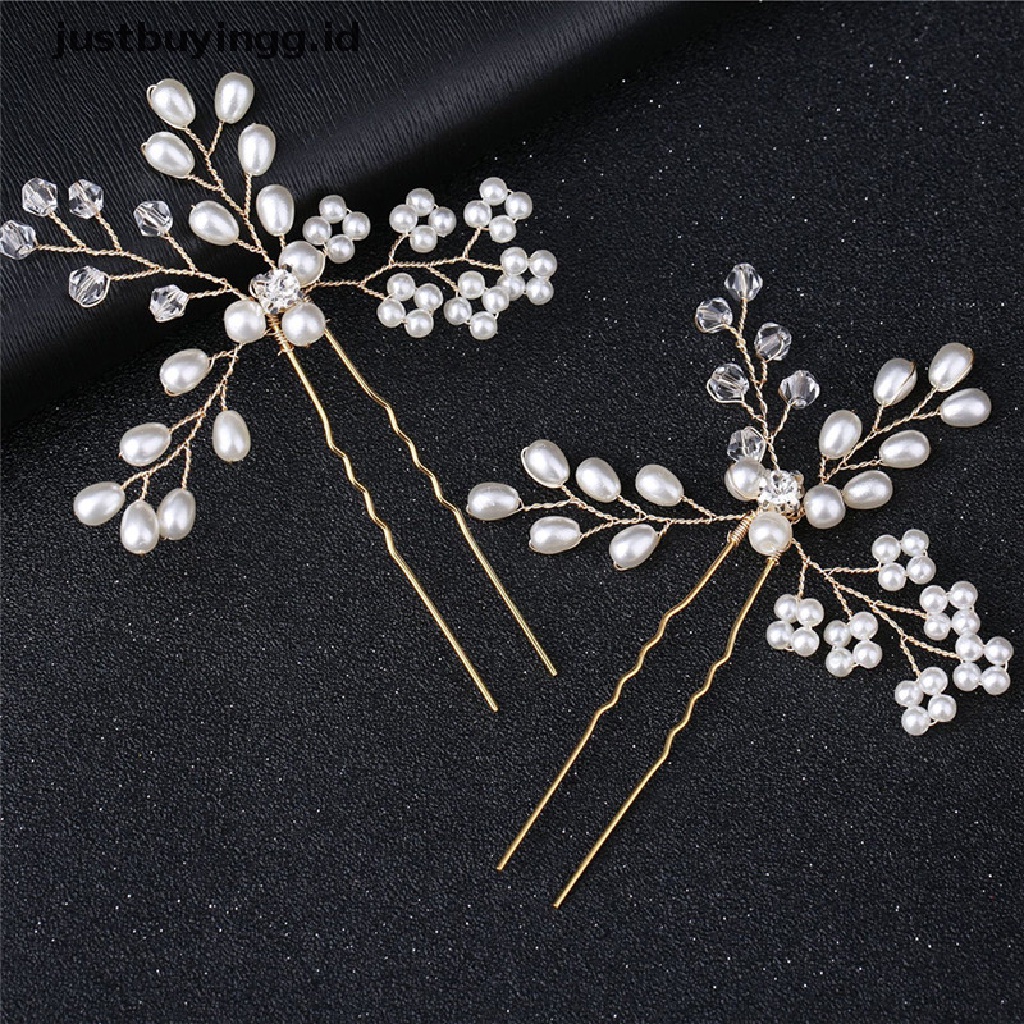 [justbuyingg.id] Wedding Bridal Hair Comb Clip Crystal Rhinestone Flower Faux Pearl Hairpin ID