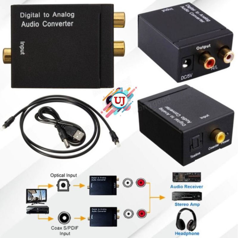 Konverter Audio Digital to Analog Converter DAC Coaxial Toslink ke RCA