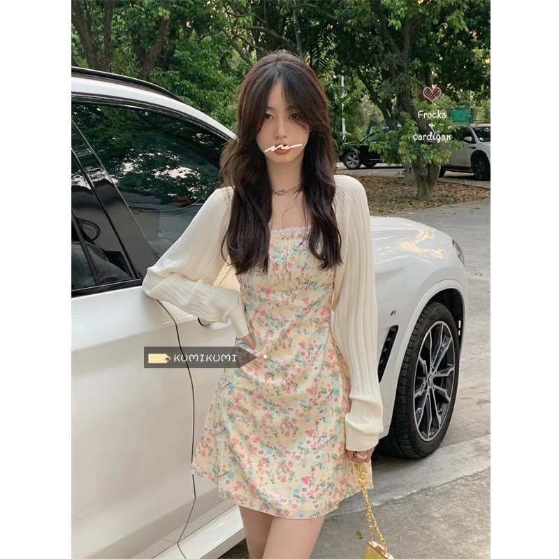 Mini Dress Gaya Lembut Temperamen Floral Rok Gaun Wanita Musim Panas Renda Suspender Rok Pinggang A-