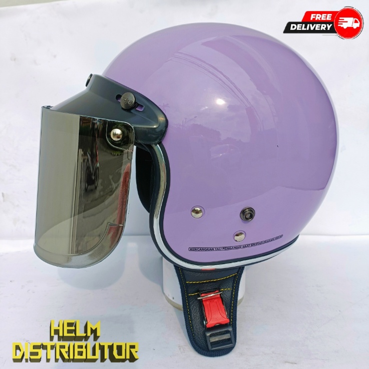 HELM BOGO RETRO KUALITAS PREMIUM LIS CHROME KACA DATAR/CEMBUNG FULL LEHER SNI DEWASA PRIA WANITA (COD)