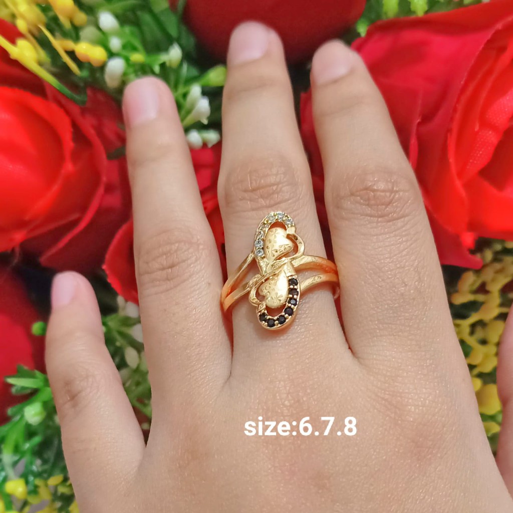 Cincin TITANIUM Dewasa Permata Kombinasi perhiasan wanita Gold (COD)