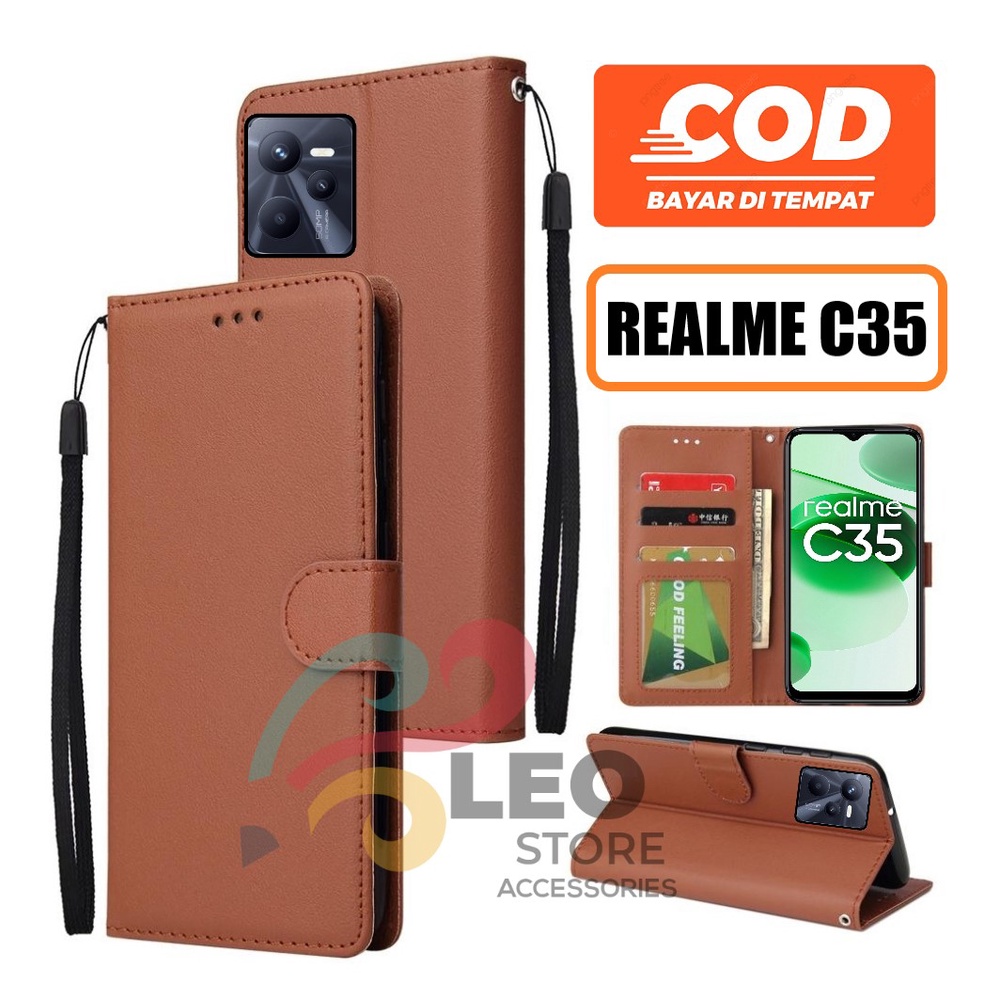 DOMPET HP UNTUK REALME C35 NEW 2022 LEATHER FLIP CASE WALLET UNTUK REALME C35 NEW 2022