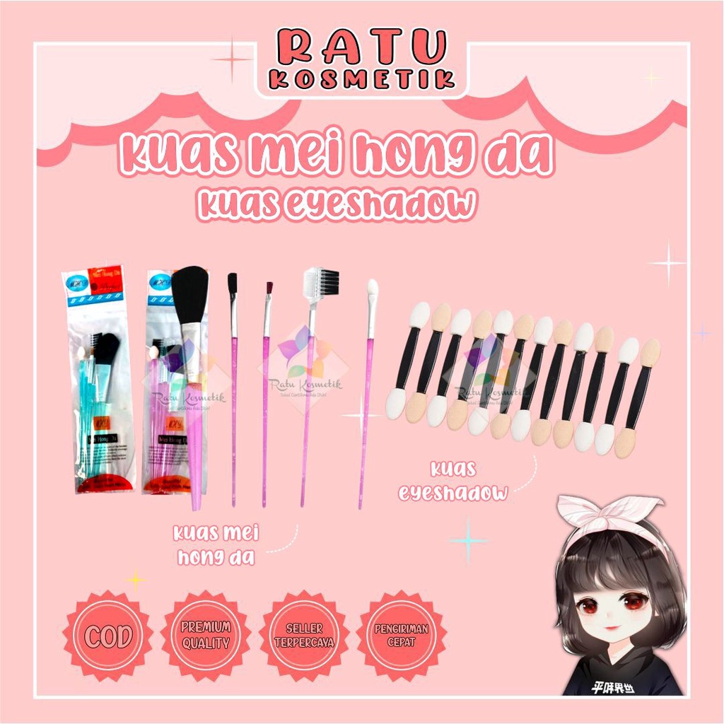 ❤ RATU ❤ Kuas Set Isi 5 Make Up Murah Mei Hong Da | Brush Sponge Spon Eyeshadow isi 12