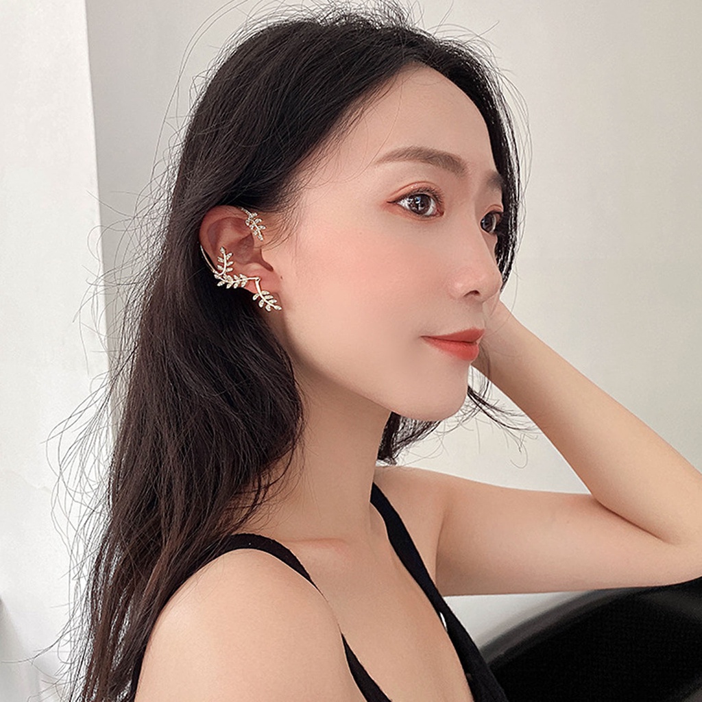 Hu Hu Hu Hu Hu Alat Bantu Pasang Kacamata♡ 1pc Anting Klip Tanpa Tindik Bentuk Daun Gaya Vintage Untuk Pesta