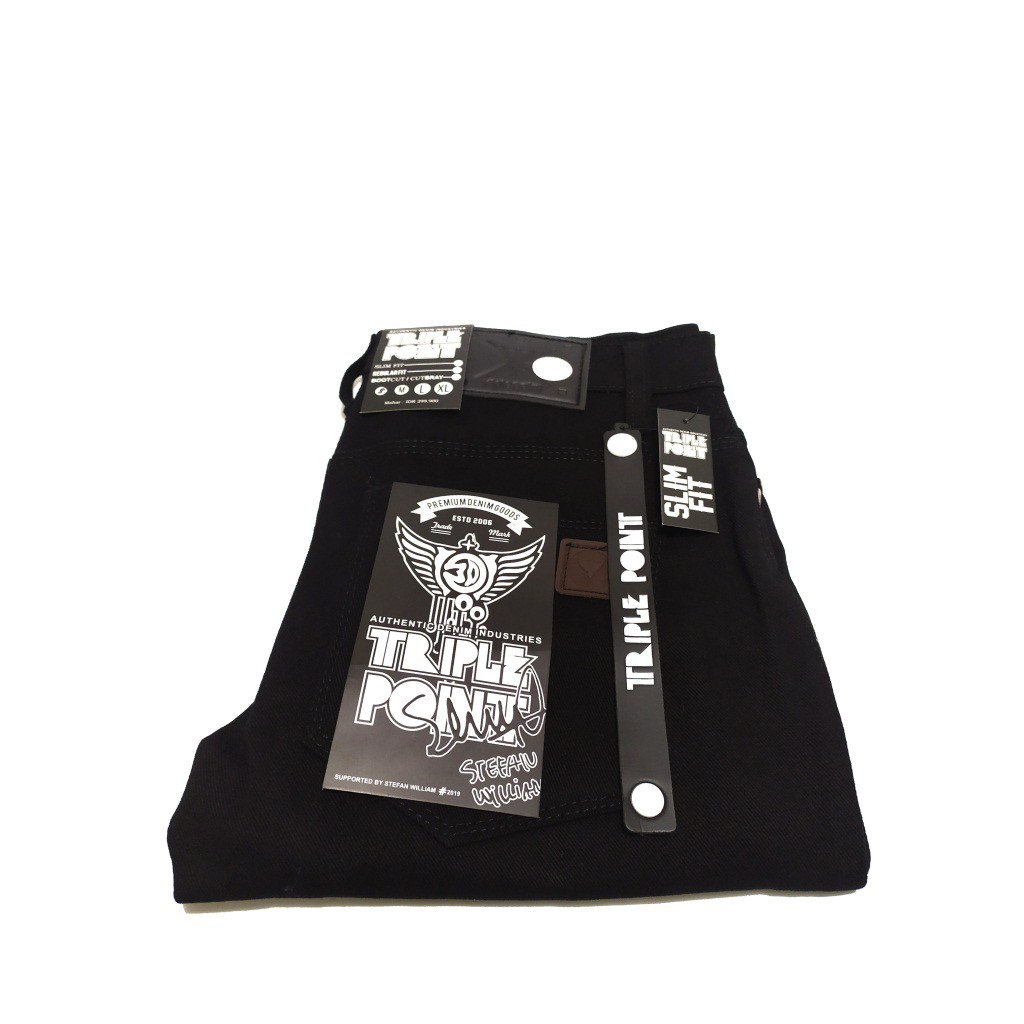 Celana jeans original semi cutbry & slimfit triple point warna hitam