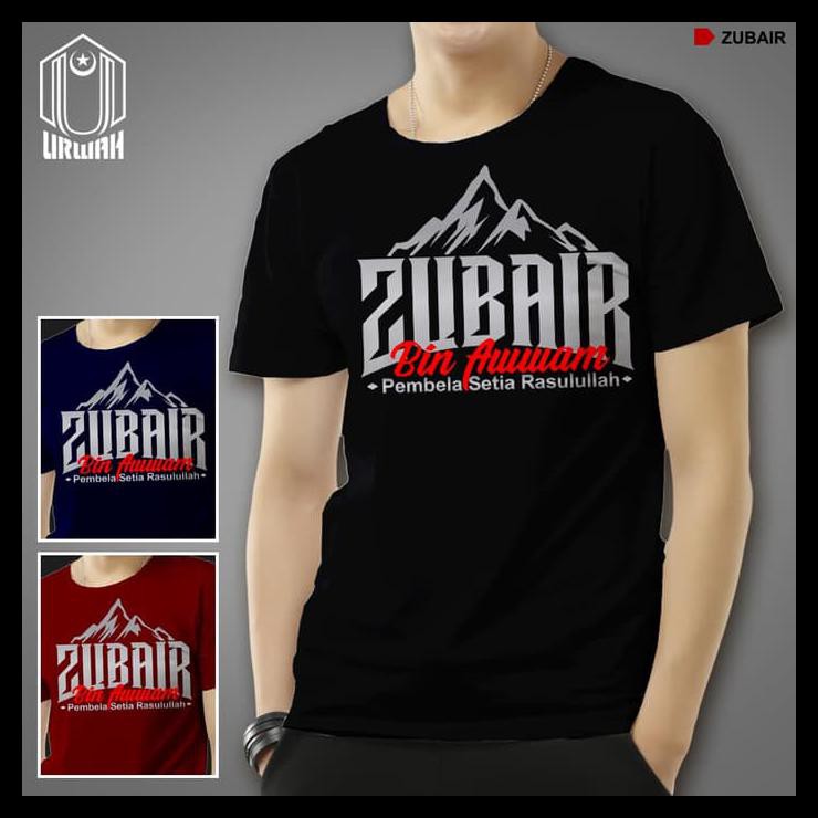 Baju Kaos Pria Distro Kaos Dakwah Islami Cotton Bamboo Zubair Bin Awwam - Hitam, M Murah Simple