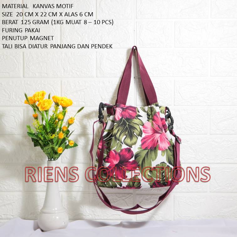 SLING BAG TAS SELEMPANG KANVAS MOTIF BUNGA SEPATU MERAH RIENS COLLECTIONS. TAS KANVAS JOGJA