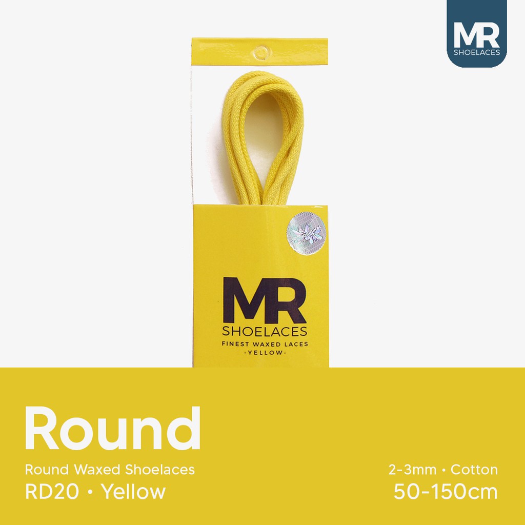 MR Shoelaces RD20 Yellow (Kuning)Tali Sepatu Lilin 2-3mm Bulat Round 50cm 60cm 70cm 80cm 90cm 100cm 120cm 150cm (Waxed Laces) - Premium Shoelace