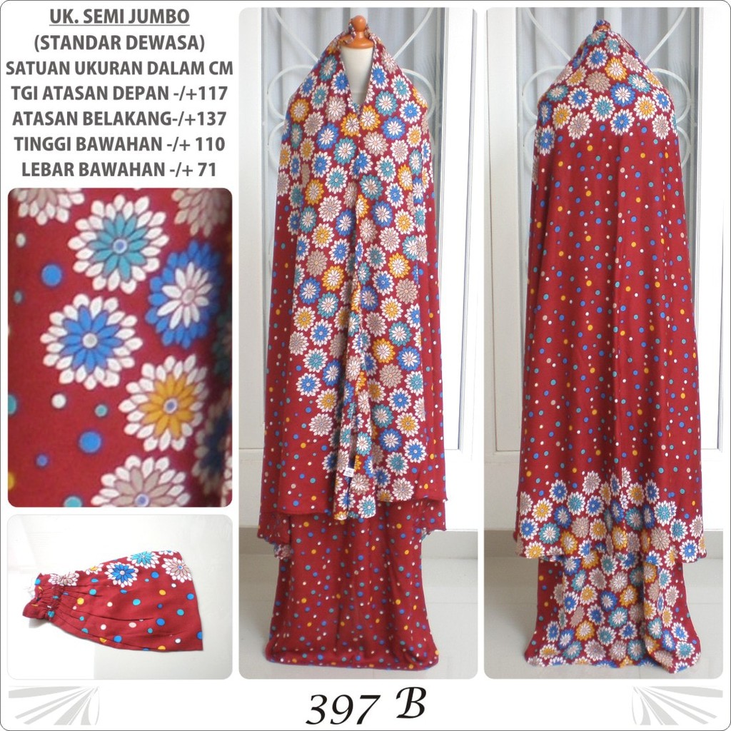 Mukena bali dewasa katun rayon motif bunga dan polkadot kecil 397B