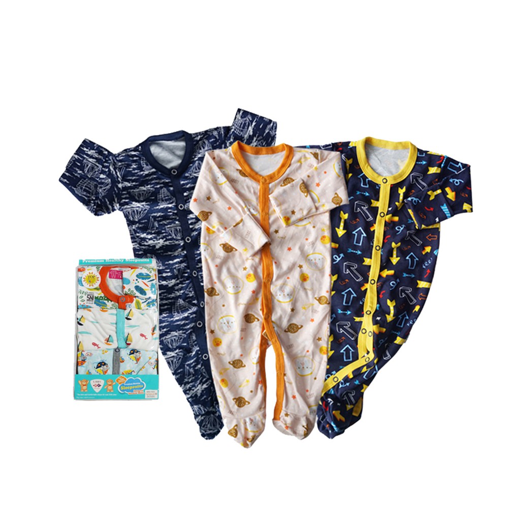 Baju Tidur Bayi Sleepsuit Jumper Piyama Anak Laki Laki Perempuan 0-9 Bulan Libby Sleepsuit Kancing Premium