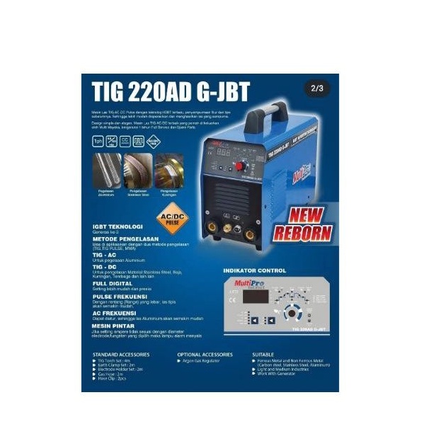MESIN LAS ARGON MULTIPRO TIG 220 MULTIPRO TIG 220 AD G-JBT AC-DC PROMO