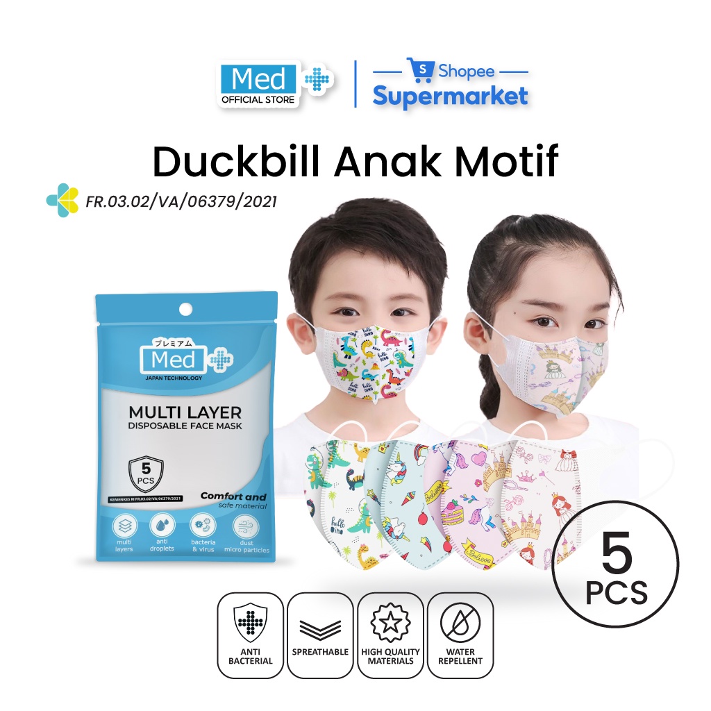 Med+ Masker Duckbill Anak Motif Disposable Face Mask 5 pcs