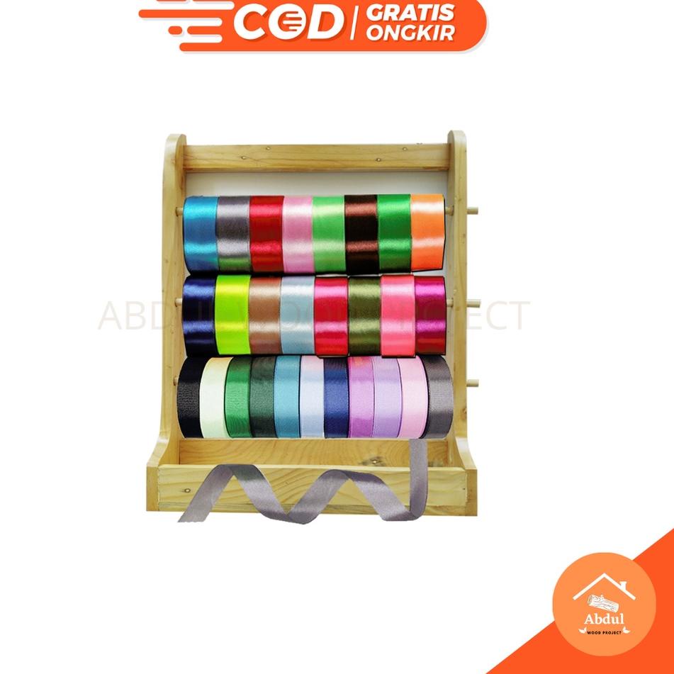 [64] RAK PITA SATIN ROLL GANTUNG SERBAGUNA RAK DINDING JATI BELANDA ASLI TEMPAT PITA DAN ALAT JAHIT 