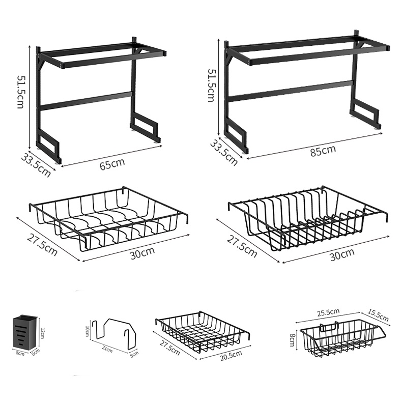 POTE Dapur Rak Piring Anti Karat Hitam / Rak Piring / Rak Wastafel Peralatan Dapur Kokoh Modern/Rak Piring Wastafel