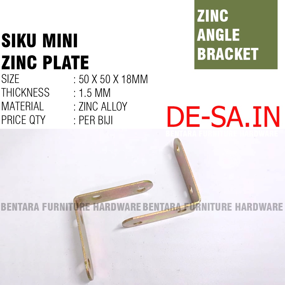 50 MM Siku Stainless Steel / Besi Zinc Plate Braket Siku Mini 50 x 50 MM - L-Shaped Angle Bracket Fastener