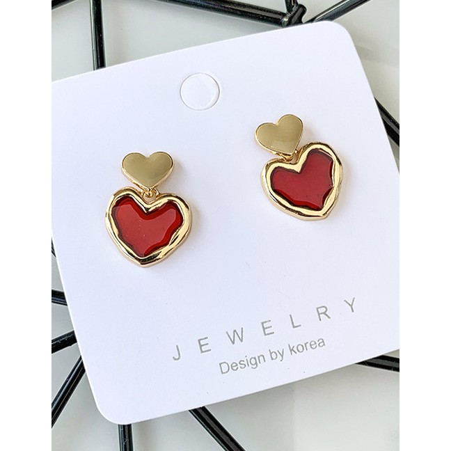 LRC Anting Tusuk Fashion Main Picture Love Dripping Oil Color Irregular Earrings D84885