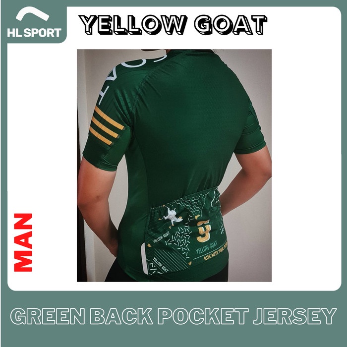 Yellow Goat Cycling Jersey Sepeda Green Back Pocket Man