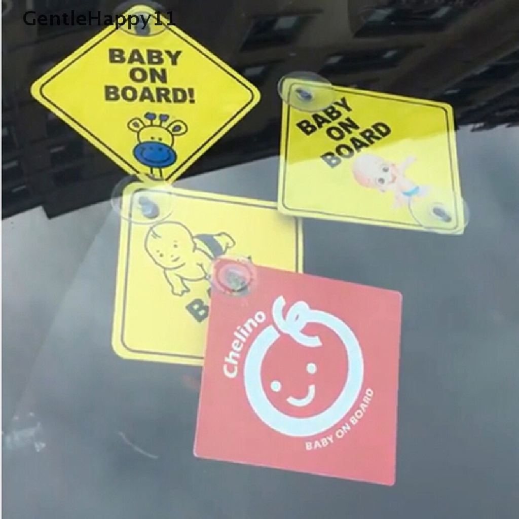 Gentlehappy Baby On Board SAFETY Mobil Jendela Suction Cup Kuning Reflektif Tanda Peringatan 12CM