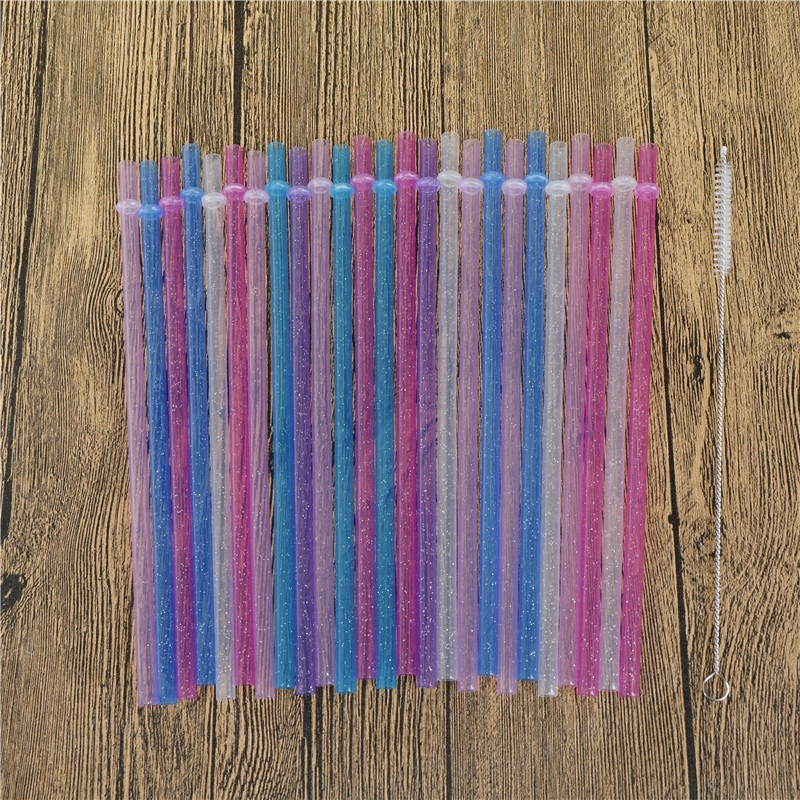 25pcs Sedotan Plastik Keras Motif Garis Warna-Warni Reusable Untuk Pesta Pernikahan