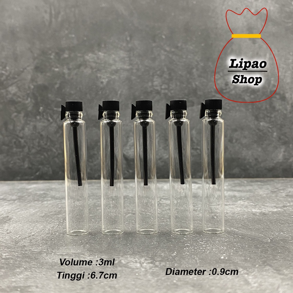 Vial 3ml Botol Tester Sample Parfum Kaca - model Stick Oles Lidi Penisilin Panjang