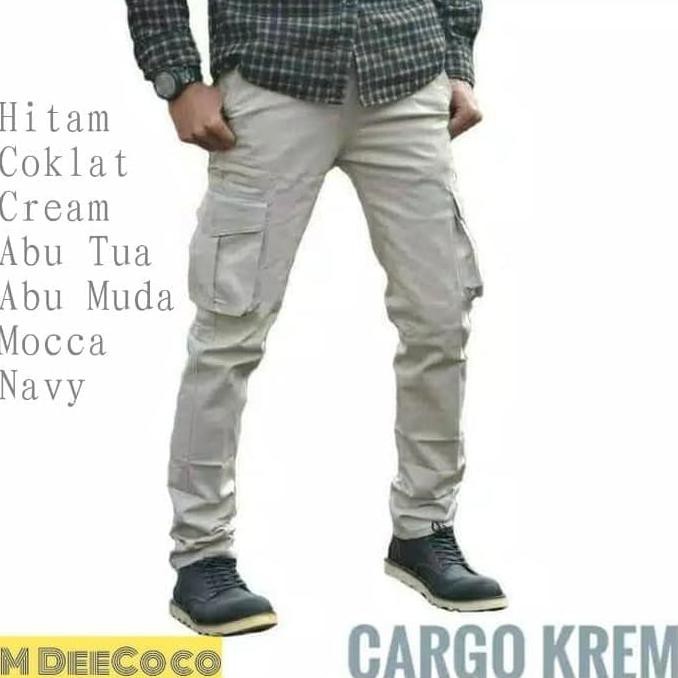Celana Cargo Pria Pdl Panjang Slimfit - Navy, 27 .Aruansy.Olshop