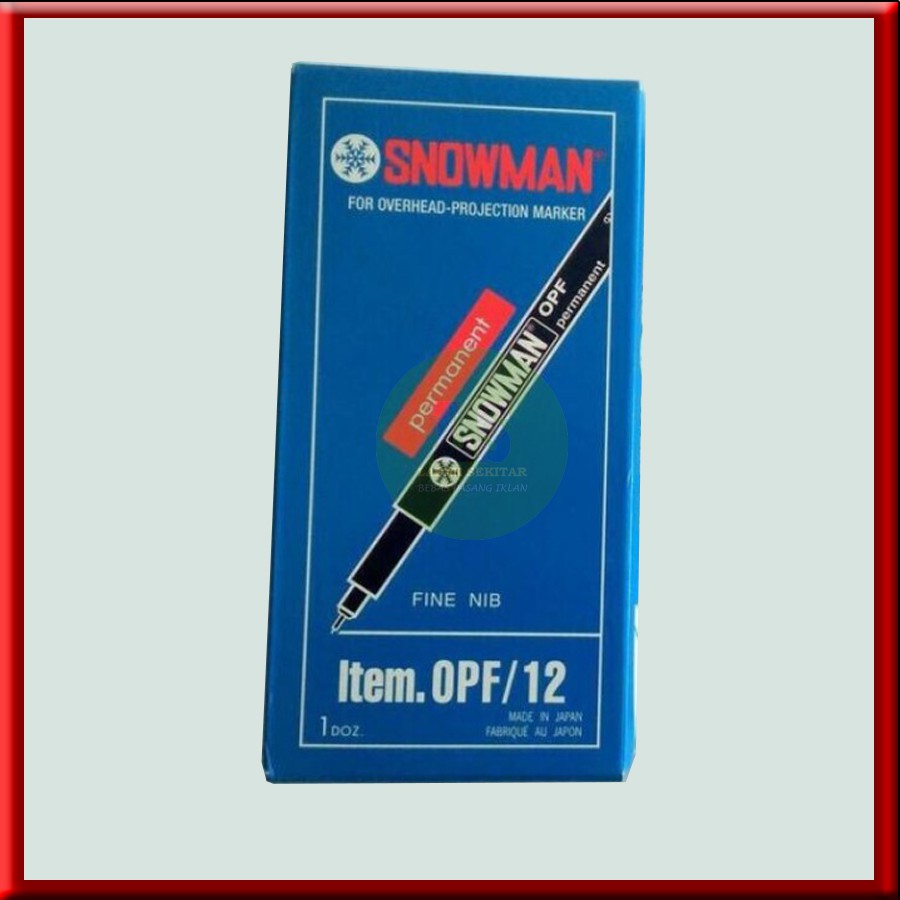 

Spidol Permanent Snowman Marker water-proof OHP type OPF Hitam