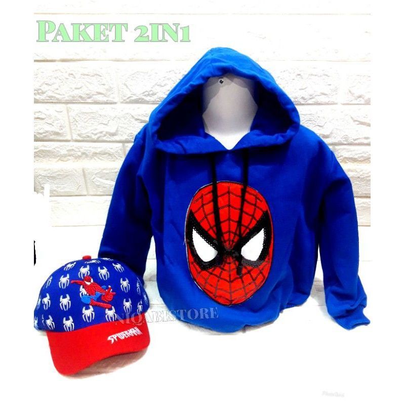 Paket 2in1 Jaket Sweater Hoodie anak laki Karakter Usap dan Led Superhero Usia 2-9thn