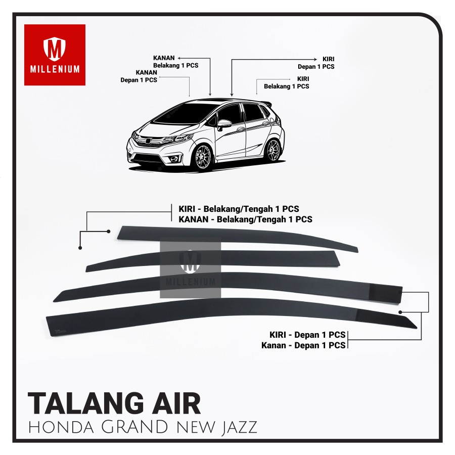 Talang Air Pintu Mobil Honda Grand New Jazz 2014 - 2020 Model Flat Rata 4 Pintu