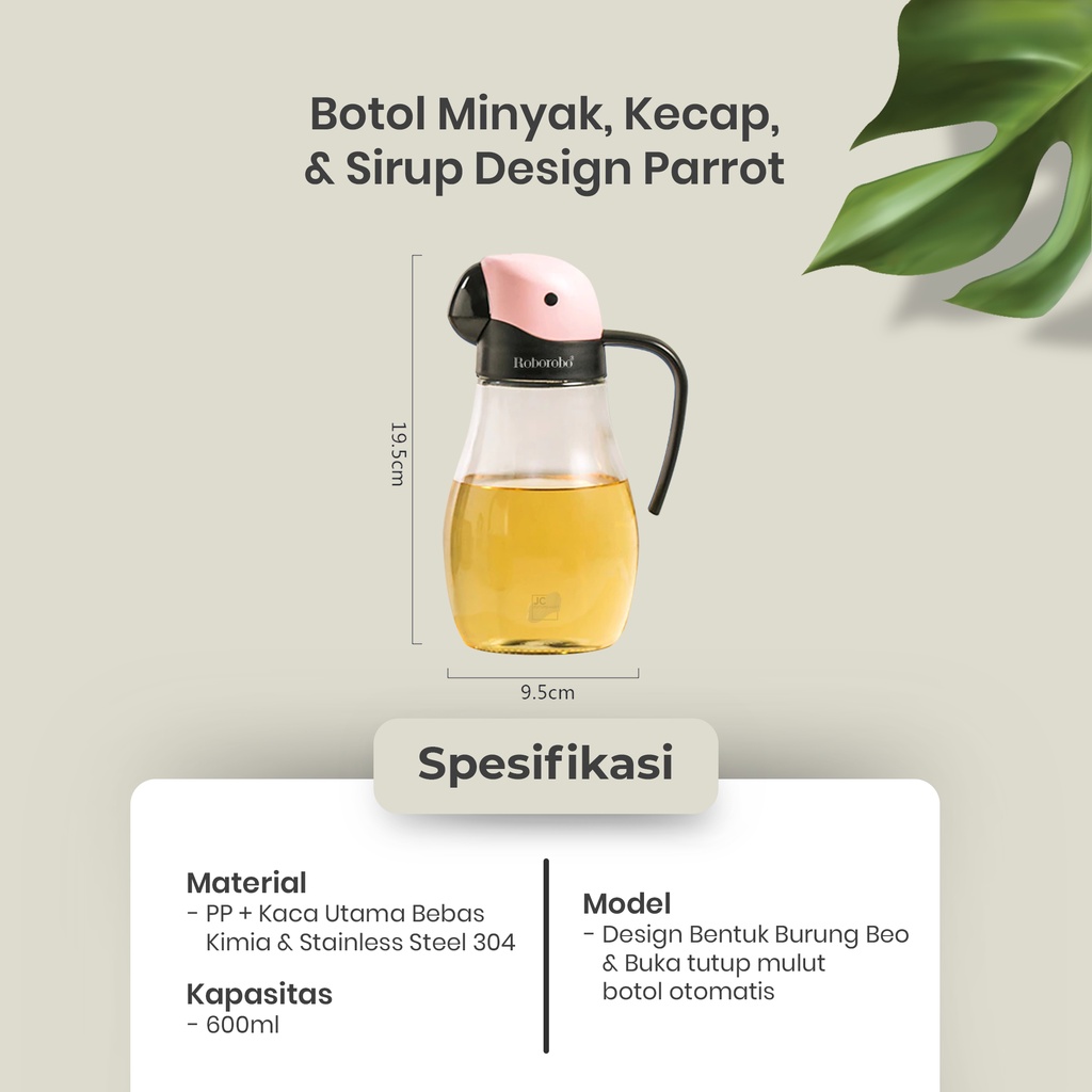 BOTOL KACA MINYAK KECAP SYRUP 600ML | PARROT OIL SAUCE DISPENSER AUTO