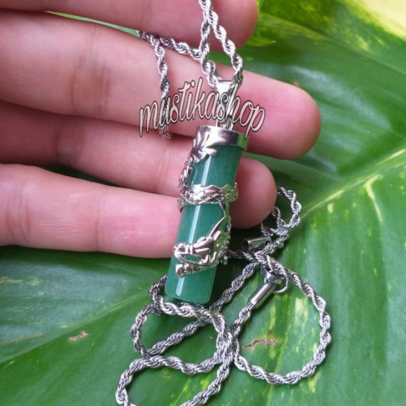 Kalung Liontin Giok Model Naga Melingkar Asli Tembus Sinar