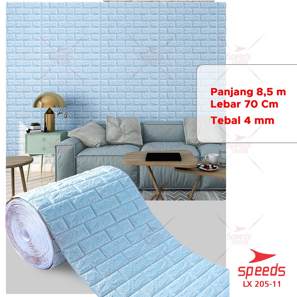SPEEDS Perekat Wallpaper Dinding 3D Motif Foam Batu Bata Per Lembar 205-11-Bata Biru 8.5m 4mm