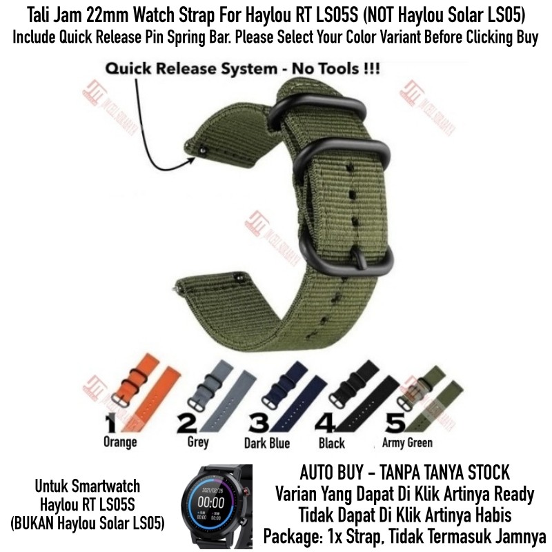 Tali Jam 22mm Watch Strap Haylou RT LS05S (BUKAN LS05) - Nylon Stitching Black Buckle