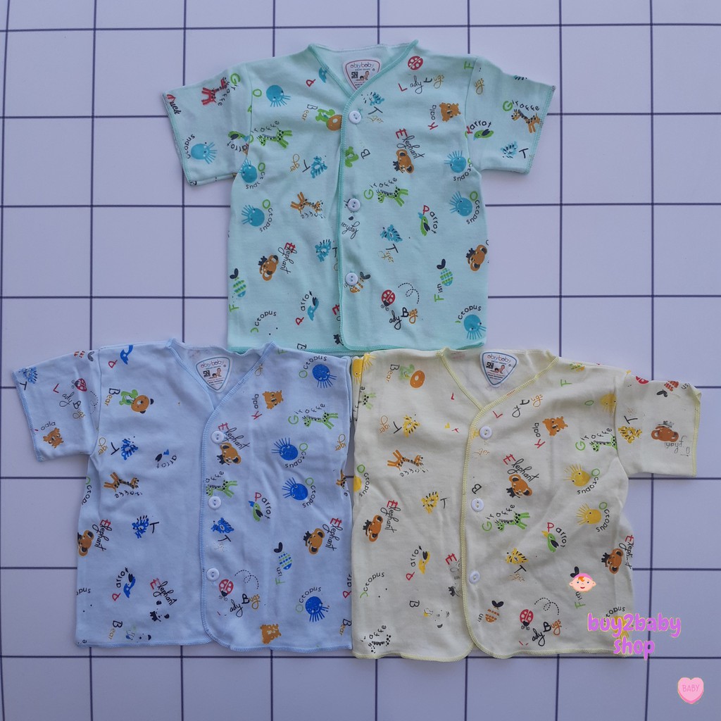 Baju bayi lengan pendek warna full motif Abiy Baby 0-3 Bulan isi 3 PCS