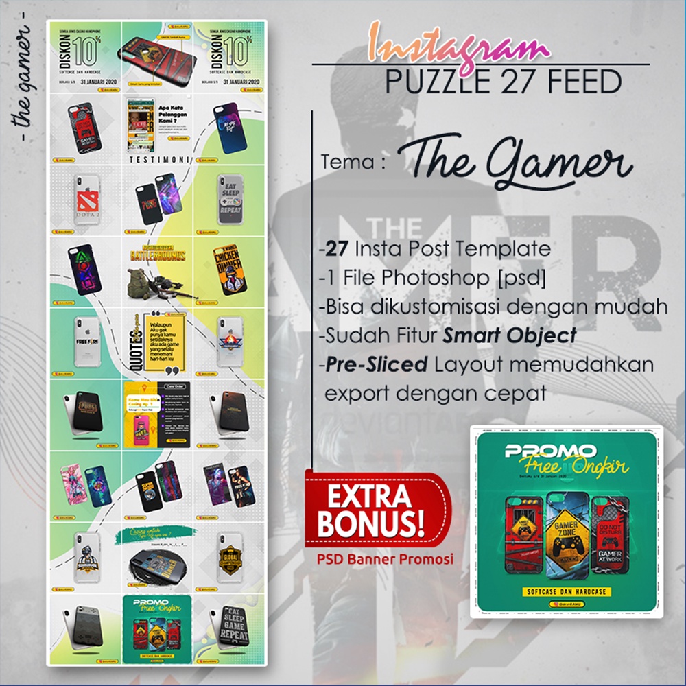 Template Instagram 3x9 Puzzle  27 Grid Tema Custom Case Format file PSD