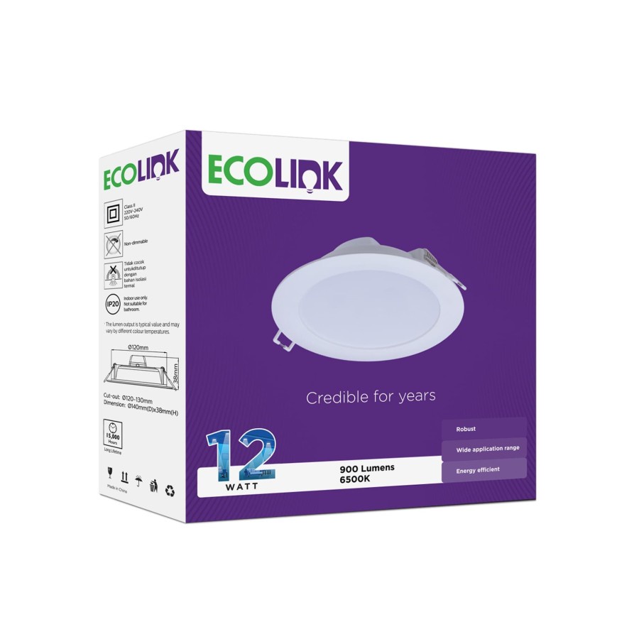 PROMO Lampu Downlight LED Ecolink 12W 12 Watt EDN020B Panel Light Hias Ib 5 inch D125 Ac 220v SNI Original  - Cool White (Putih)