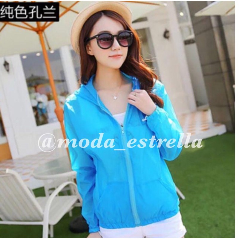 JAKET SEPEDA WANITA/JAKET LARI OLAHRAGA GOWES WATERPROOF/RUNNING JACKET TRANSPARAN PARASUT ANTI-UV-Biru tua