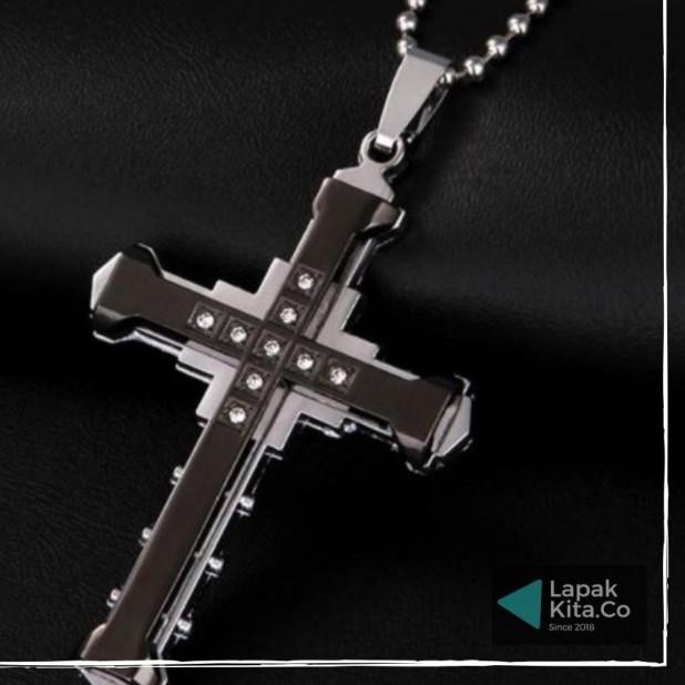 ◊ Kalung Salib Pria Titanium Silver / Kalung Pria Salib ➴