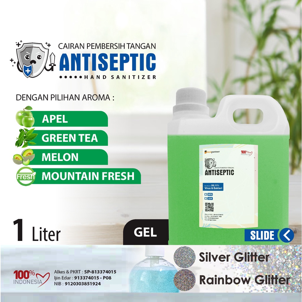 Hand Sanitizer Gel Antiseptic Aroma Segar Gilter Kemasan 1 Liter Jerigen+Free Bubble wrap