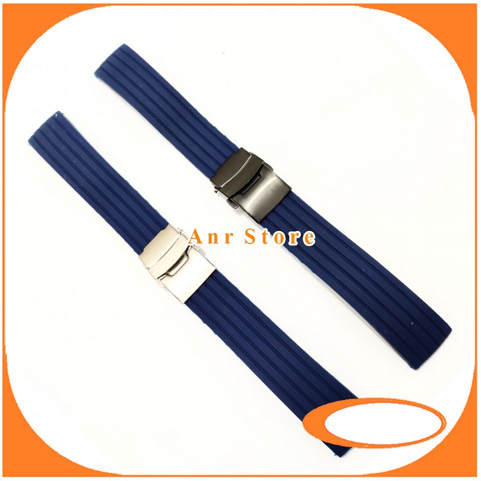 Tali Jam Tangan Karet Engsel Biru Navy 18 20 22 24 mm Free Pen