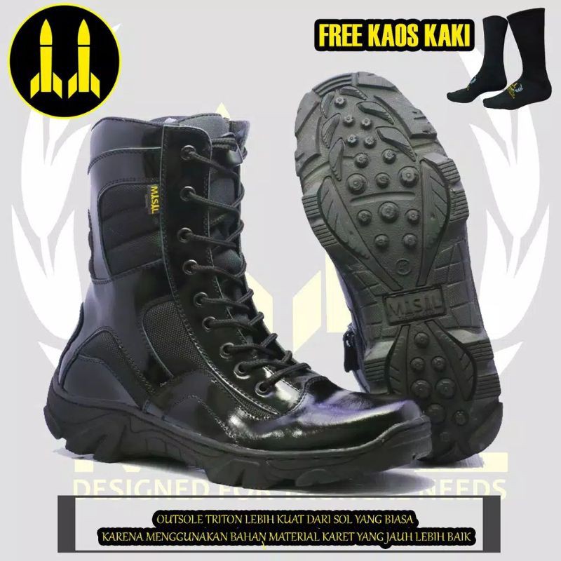 Sepatu pdl TNI POLRI kulit sapi asli kombinasi kanvas dolby merk misil razzer Sepatu pdl tni ad/sepa