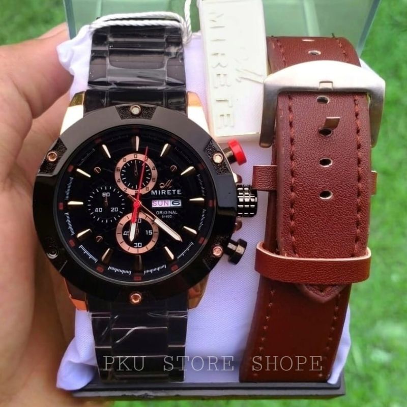 Jam Tangan Pria Sporty Dua Tali Baru Mirete Original Strap Stainlees Steel Fitur Tanggal Hari Aktif Cod / Jam Tangan Mirete / Jam Tangan Cowok / Jam Tangan Pria Terbaru / Jam Tangan Unisex Dua Tali / Kuarsa Analog / Anti Air / Water Resistant / Jam Tangan