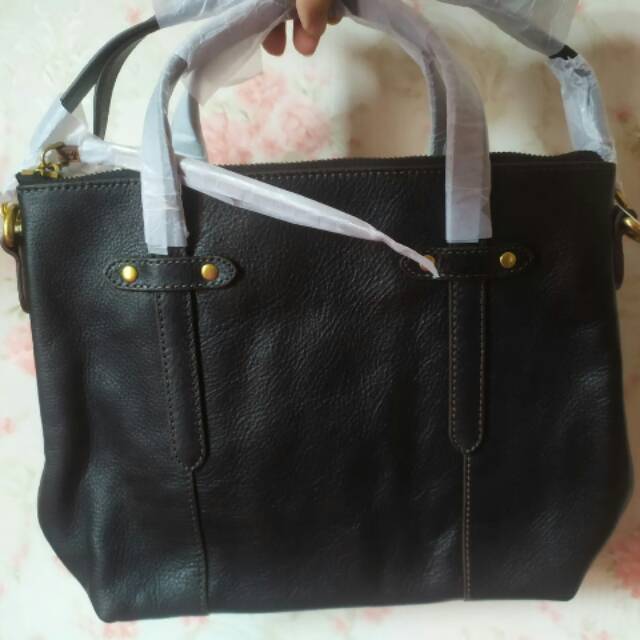 Tas Fossil Black Leather Satchel Crossbody Bag Black Hitam Felicity