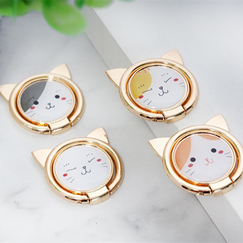 1pc Ring Holder Bentuk Kucing Lucu Bahan Metal Dapat Berputar 360 Derajat° Holder Handphone Bentuk Bulat Anti Jatuh