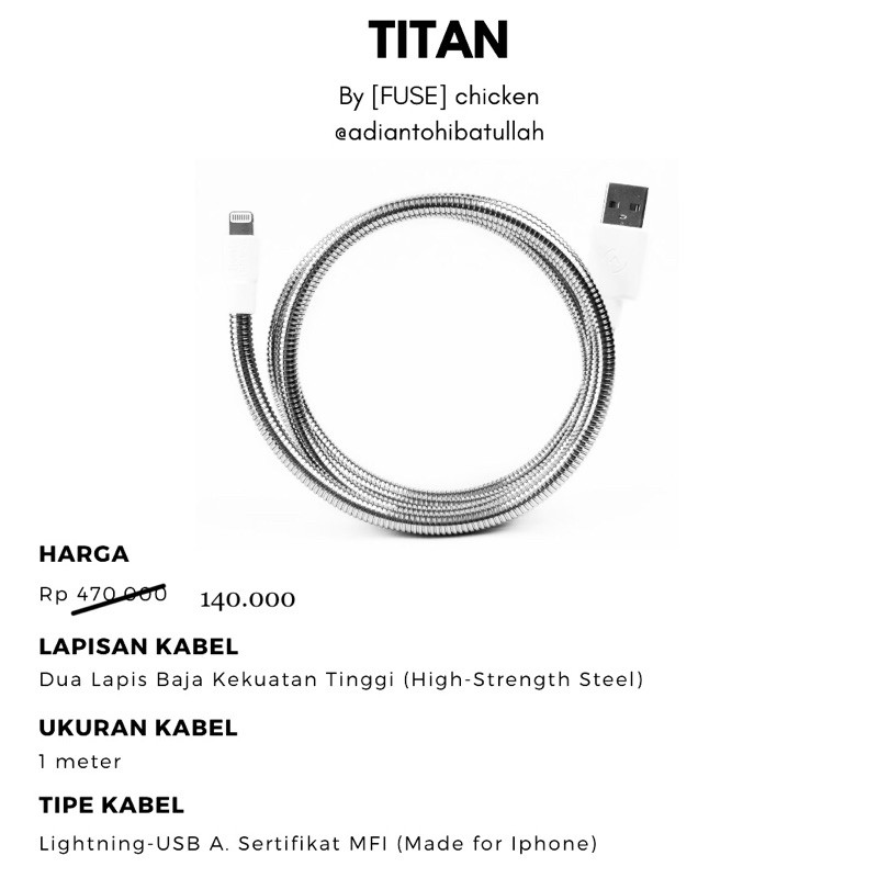 Kabel Lightning Terkuat di Dunia Iphone Titan By FUSE chicken