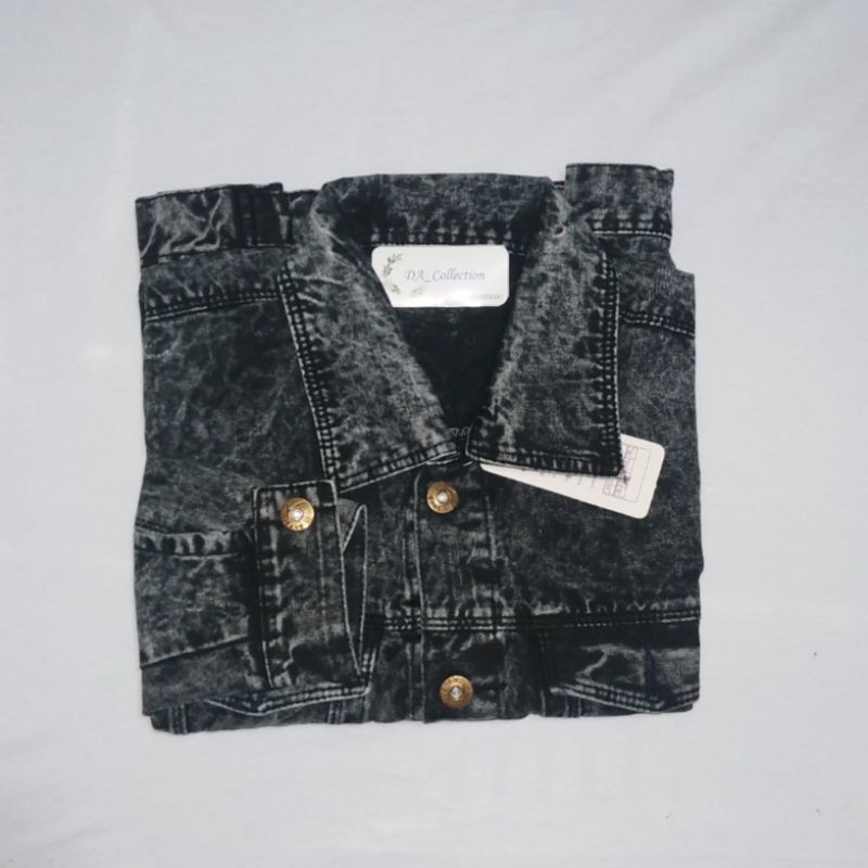 JAKET JEANS WANITA CROPTY-JAKET JEANS SNOW-JAKET JEANS CEWEK(jaket jeanswash)-snow black