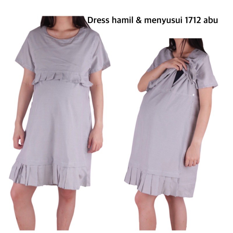 Baju hamil dress hamil katun menyusui 1712 abu