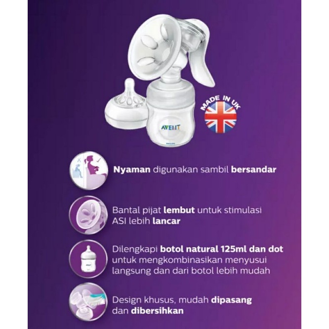 Pompa Asi Philips Avent Manual Breastpump Pompa Asi Avent Manual Natural Comfort + bottle / Pompa Asi Avent Manual Natural Dengan Botol Dot / Avent Manual Comfort