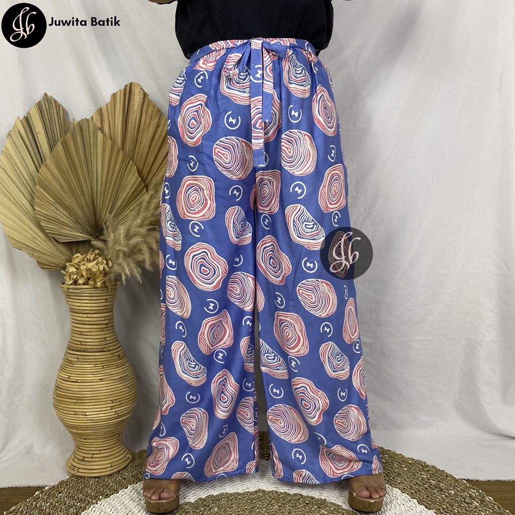 Celana Wanita HW Kulot High Waist Motif Warna Warni Soft Colour Rayon Premium Model Full Karet ada T